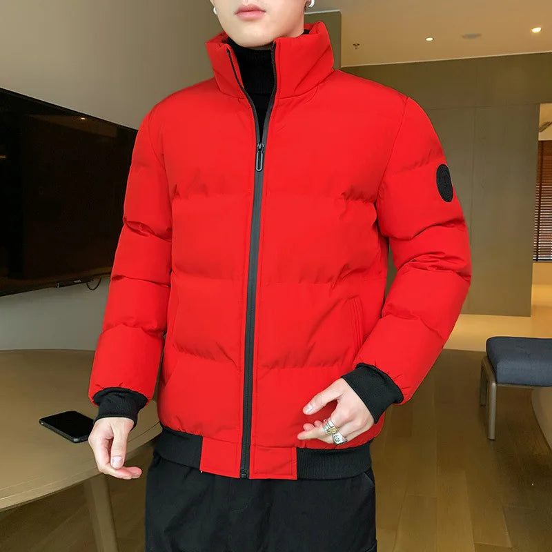 Men's Thickened Cotton Jacket Stand Collar Casual Winter Coat Youth Large Size down Cotton Clothes Fashionable Urban Style
