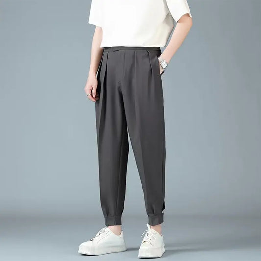 Pleats Men's Casual Harem Pants Japanese Style Fashion Loose Pants Harajuku Male Feet Solid Color Youth Trousers Streetwear