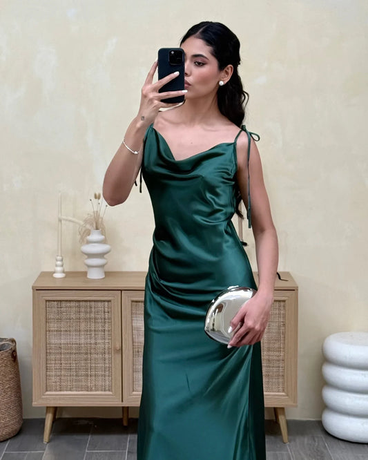 2025 Summer Midi Dresses Adjustable Lace-up Straps Sleeveless Backless Evening Dress Satin Calf-Length Split Beach Party Dress