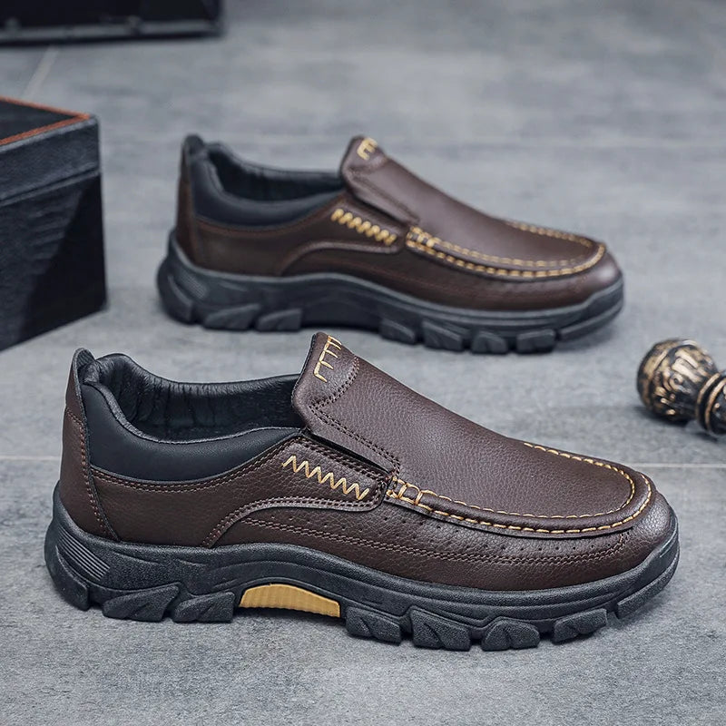 New Spring Autumn Men's Casual Shoes British Middle aged Dad Shoes Fashion Business Leather Shoes