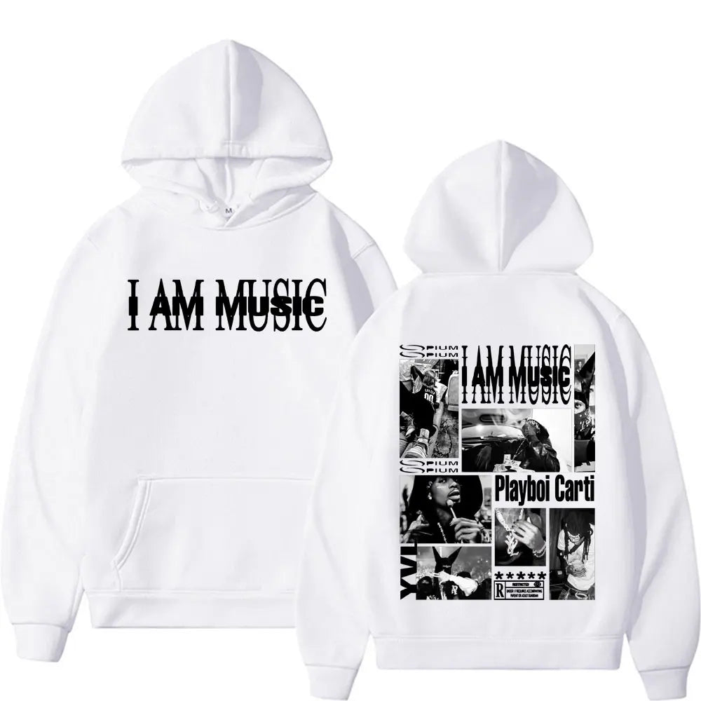 Rapper Playboi Carti I AM MUSIC Album Logo Hooded Men Fashion Gothic Hip Hop Street Sweatshirt Male Casual Fleece Comfort Hoodie