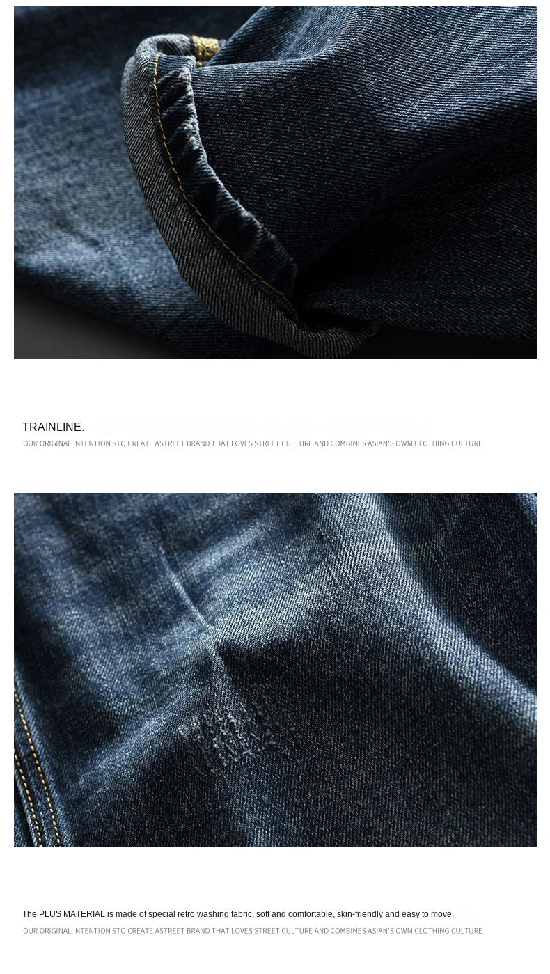 Spring New Cargo Vintage Straight Jeans for Men Clothing Soft Cotton Casual Streetwear Men Pants AG7116