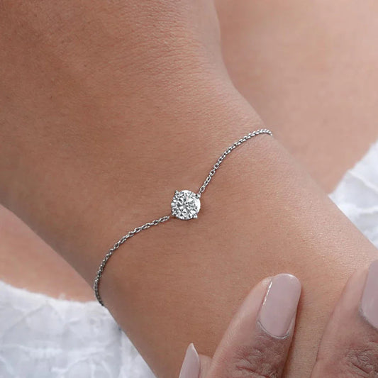 1CT Round Cut Moissanite Solitaire Diamond Bracelet for Women Men 925 Silver Minimalist Charm Bracelet Wrist Chain Adjustable