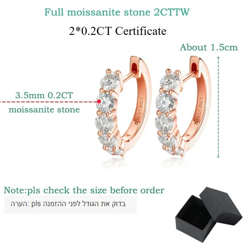 Each 0.2CT 3.5mm Certified All Moissanite Hoop Earrings for Women Classic Sparkly Bridal Jewelry Pure 925 Plated 18K