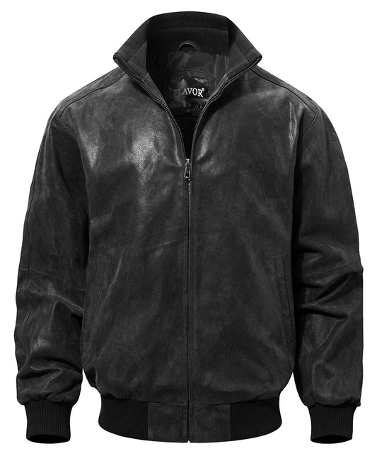 Men's Real Pigskin Leather Bomber Casual Jacket Stand Collar Leather Coat