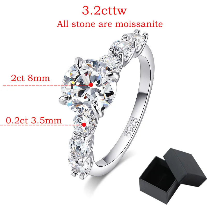 3.2CTTW Full Moissanite Wedding Rings for Women 7 Stones Sparkling Lab Diamond Band with Certificate S925 Sterling Silver