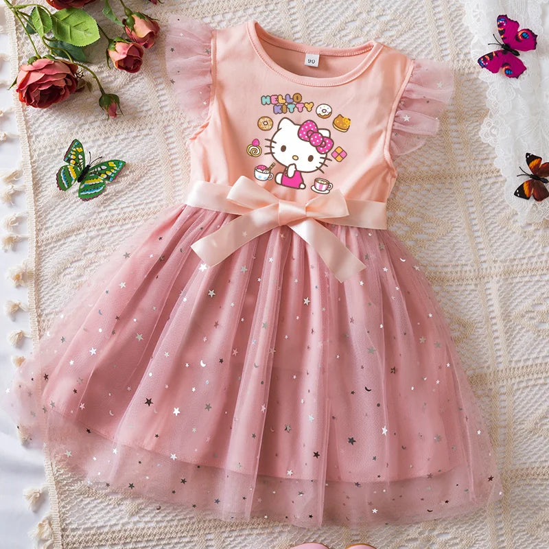 Girls Sequin Tutu Dress with Bow Flutter Sleeves Summer Princess Party Outfit for Toddler Kids 2-6 Years