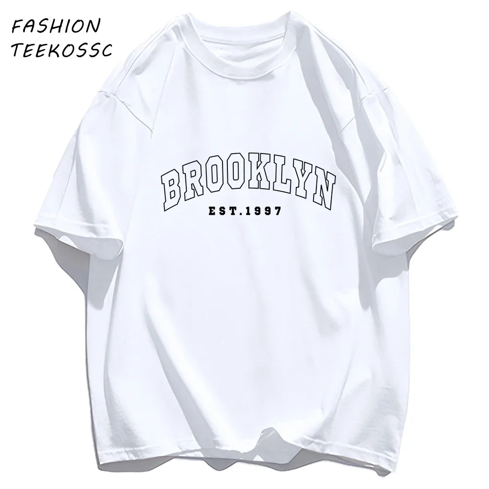Brooklyn Est 1997 City Usa Printing Men T-Shirt Summer Casual T Shirts All-Match Crewneck Tops Oversized Soft Streetwear