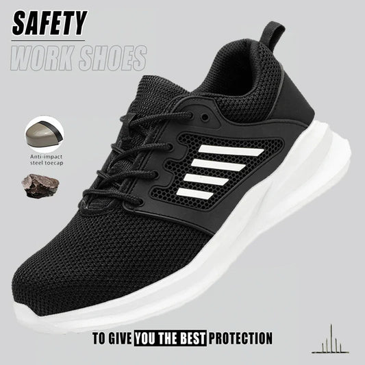 Safety Shoes for Men Steel Toe Safety Sneaker Anti-Smashing Black Work Boots Comfortable Wear-resisting Boots for Work as Hiking