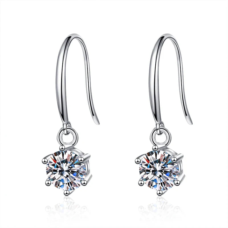 1ct 6.5mm Moissanite Droop Earrings for Women Original Wedding Chrismas Gift S925 Sterling Silver Hoop Earring Wholesale