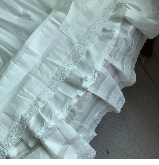 2025 Spring Summer New Elastic High-Waisted Slimming A-Line Skirt Umbrella Skirt French Temperament Lace Splicing Skirt