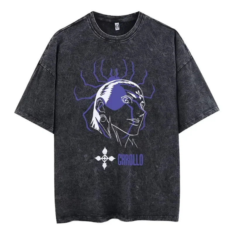 Washed print retro Harajuku style fashionable casual streetwear suitable for both men and women's tops