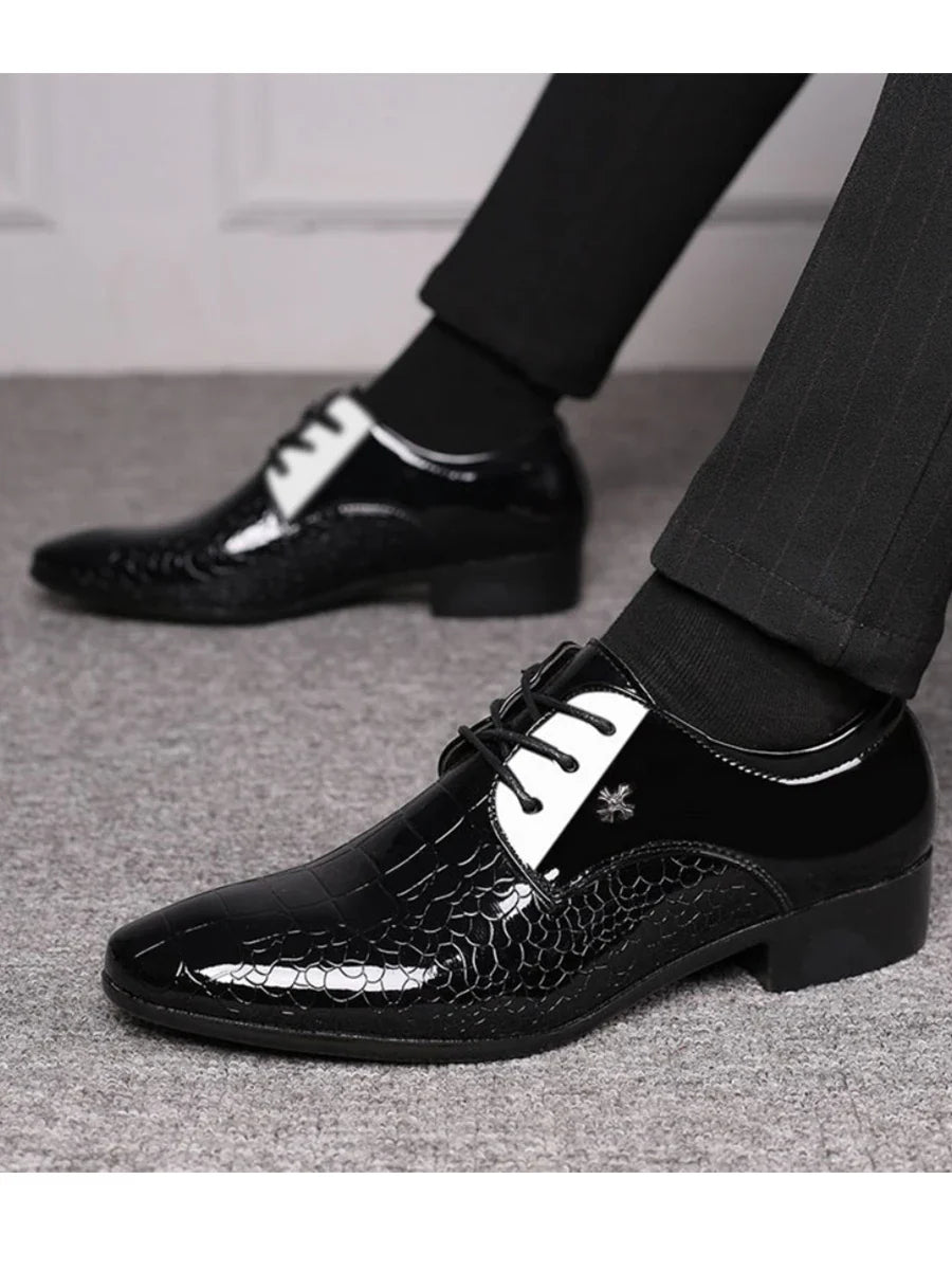 Men's Dress Shoes Cracked Stripe Classic Formal Business Oxford Shoes Casual Lace Up Mens Derbys Shoes