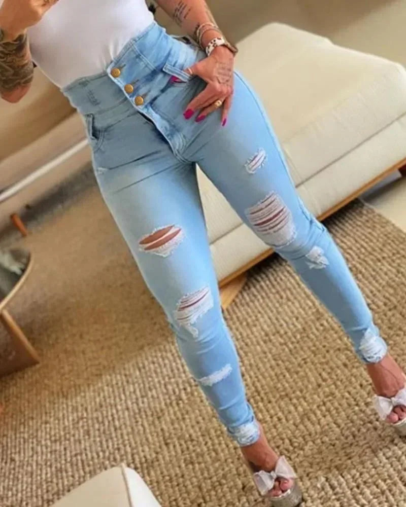 Denim Pencil Pants Washing Slim Fit Pockets Streetwear