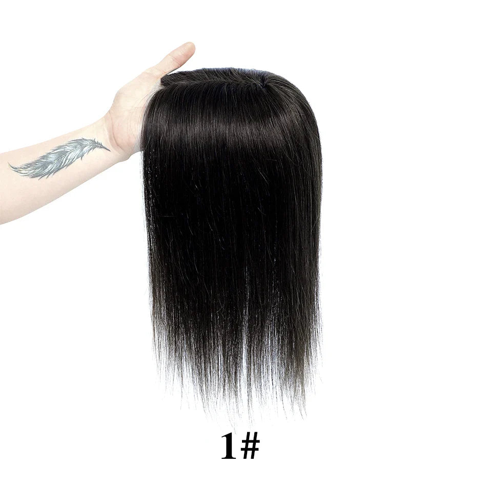 12x13cm Human Hair Toppers with Bangs Black Brown Clip in Hair Toupee for Women Skin Scalp Clip in Remy Hair Pieces