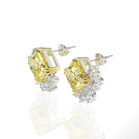 10x10mm 11 Carats Square Yellow 5A Zircon Flower Stud earrings for women S925 Sterling Silver Wedding party Bride jewelry