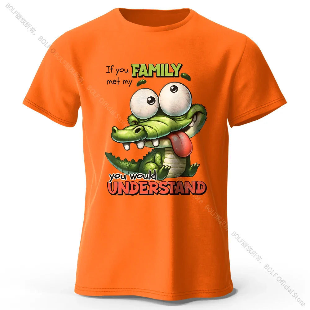 Cartoon Alligator Print 100% Cotton T-Shirt, Soft & Breathable Round Neck Short Sleeve Tee, Unisex Fun & Quirky Style