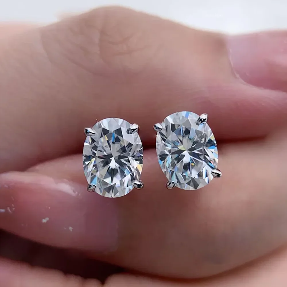 3carat Oval Cut Moissanite Solitaire Diamond Stud Earrings for Women Men 925 Sterling Silver Plated 18k Yellow Gold Ear Studs