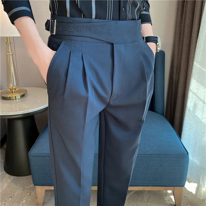 Men British Style Suits Pants New Male Solid High Waist Trousers High Quality Men Formal Slim Fit Business Casual Suit Pants