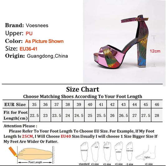 Colorful Catwalk Shoes Women's Super High Heels Sandals Waterproof Platform Coarse Heel Peep-toe Sandals