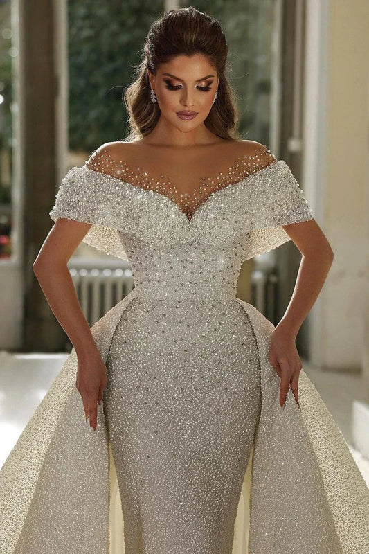 Customzied Mermaid Luxury Wedding Dresses Sweetheart Off The Shoulder Lace Detachable Train Robe Vestidos De Novia