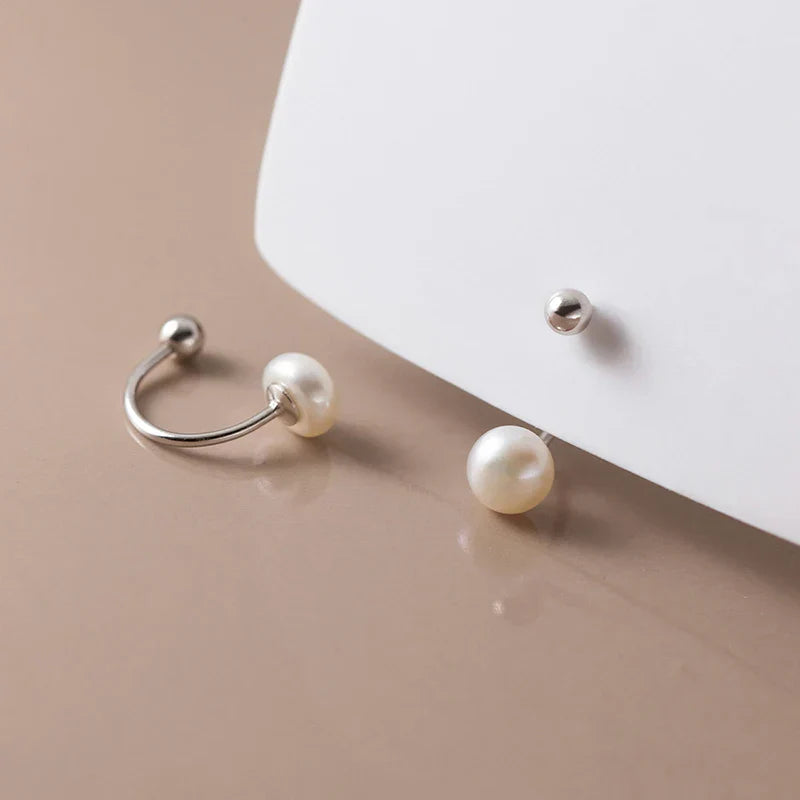 925 Sterling Silver Fashion Natural Freshwater Pearl Ear Hook Unique Screw Bead Stud Earrings for Women Piercing Jewelry