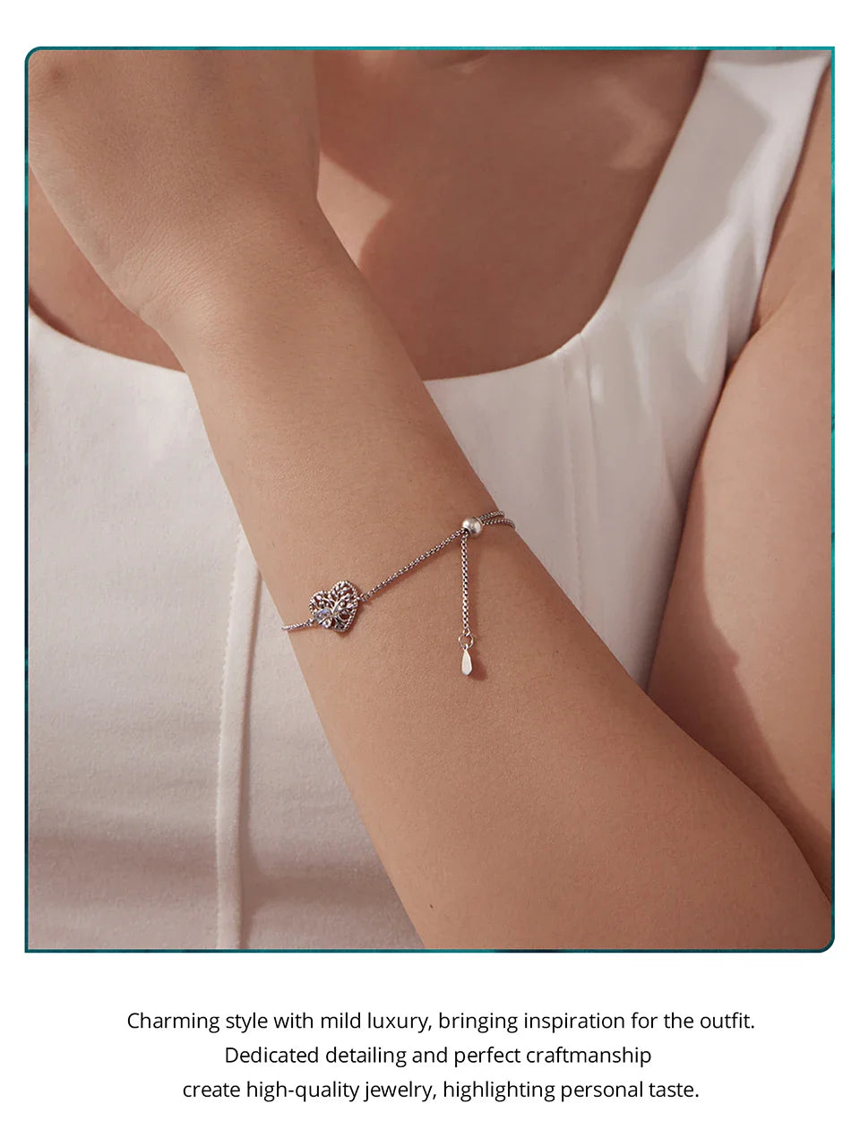 925 Sterling Silver Retro Tree of Life Chain Bracelet Adjustable Moonstone Heart Charm Link Chain for Women Wrist Decor