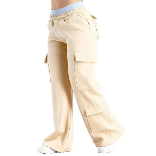 2026 Women‘s Wide Leg Cargo Pants Elastic Waistband with Large Pockets Casual Fitness Sportswear Y2k Long Pants