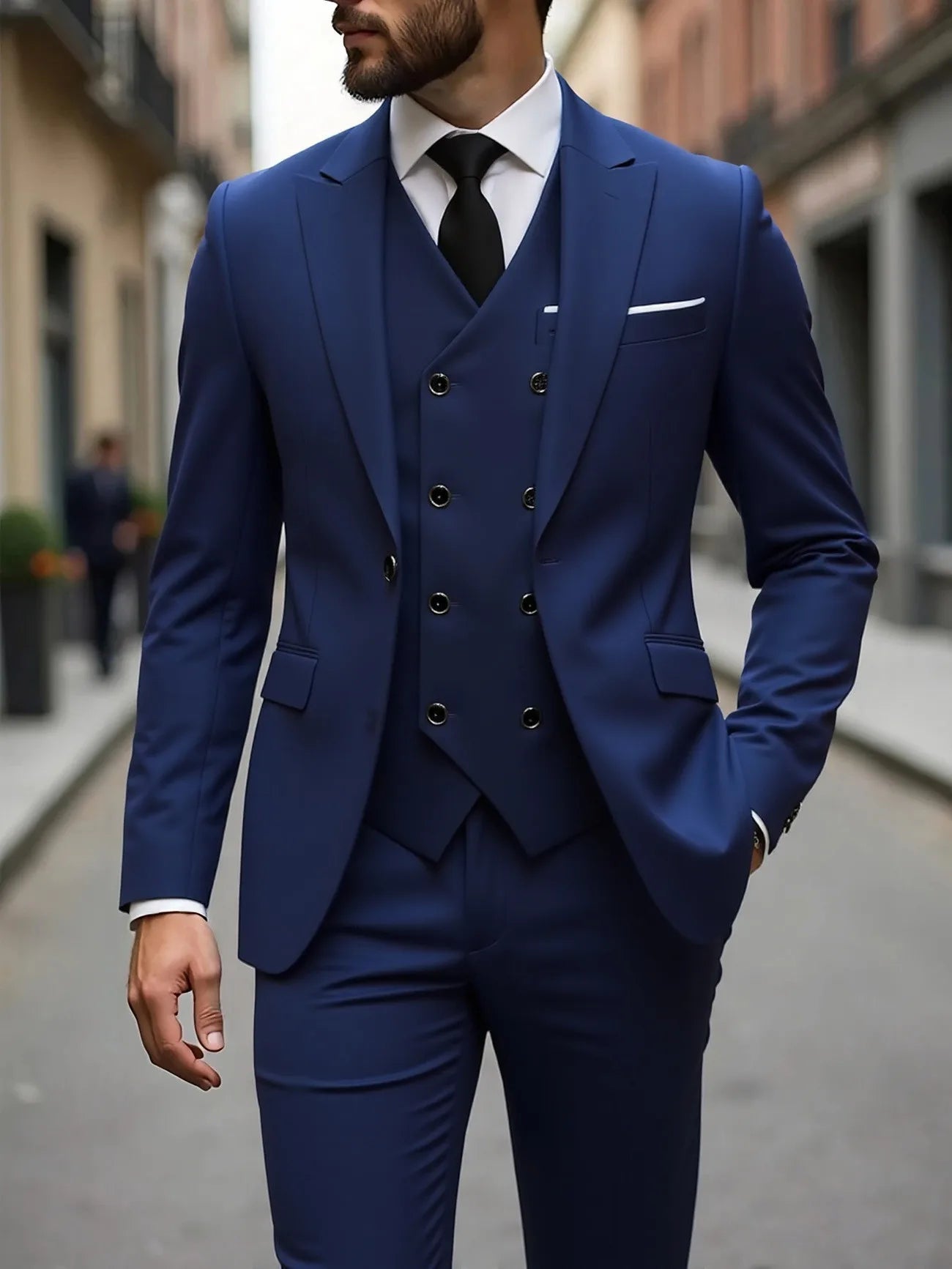 ManSuitOutfit Thin Simple Solid Color Single-breasted Male Suits British Style Long Sleeve Pocket MenSet wedding suits for men