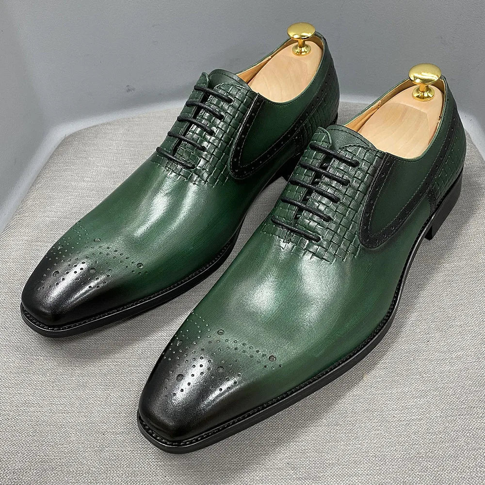 Size 6 To 13 Mens Oxford Dress Shoes Genuine Leather Handmade Green Lace-Up Brogue Classic Party Wedding Formal Shoes for Men