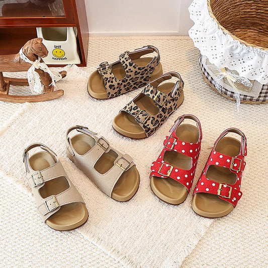 Summer Kids Toddler Boys Girls Casual Leopard Print Sandals Double Buckle Non-Slip Soft Sole for Daily Outdoor Beach Wear