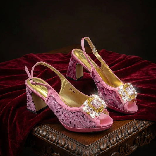 Newest Designer INS Style Pink Color Rhinestone Elegant African Women High Heels Nigeria Ladies Occasion Shoes And Bag Set