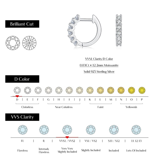 Moissanite Small Hoop Earrings 925 Sterling Silver Hollow Sparkling Ear Buckles For Women Wedding Fine Jewelry