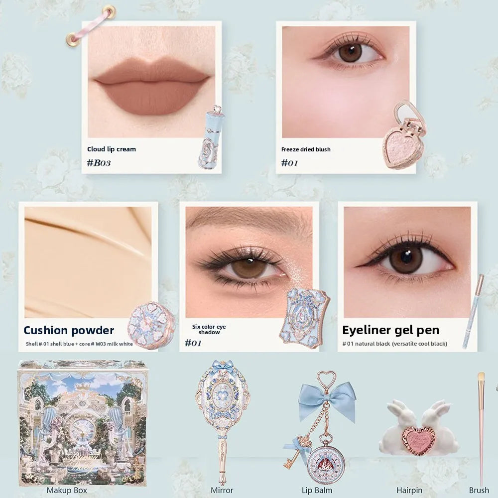 Garden Collection Lip Cream Blush Air Cushion CC Cream Liquid Foundation Eye Shadows Palette Makeup Set 10pcs
