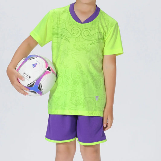 2 Pcs Summer Children's Quick-Drying Sports Set Boys Girls Soccer Training Outfit Short Sleeve Stylish Print T-shirt with Shorts