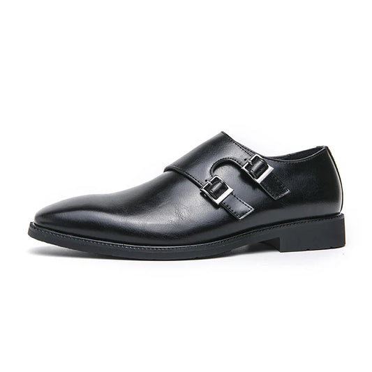 Men's Classic Monk Strap Leather Dress Shoes – Retro Formal Business Footwear