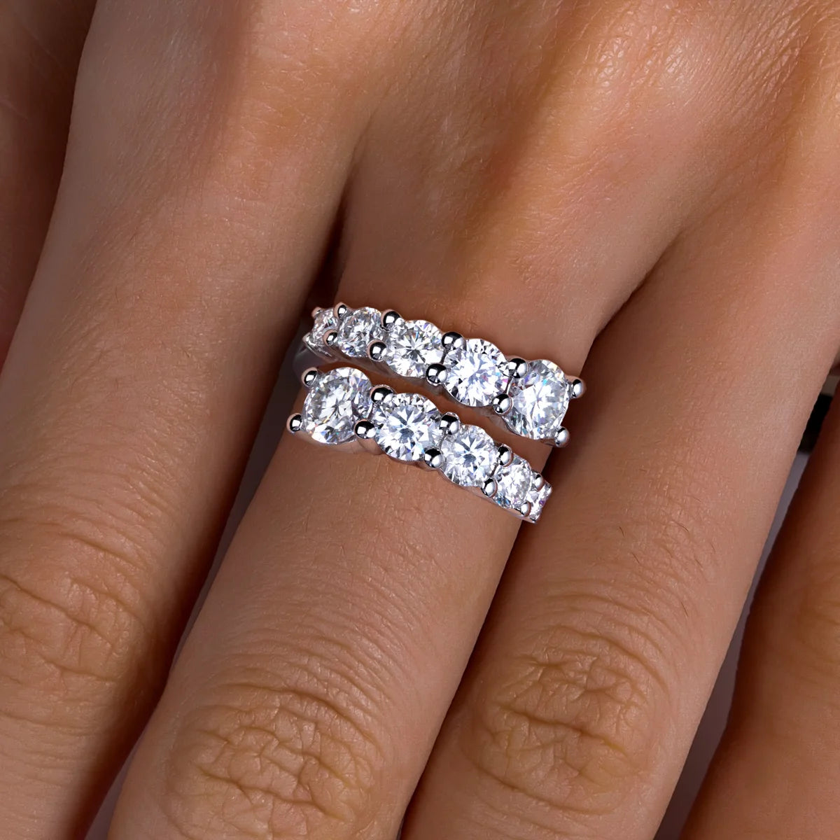 4.2cttw D Color Moissanite Wedding Engagement Band Ring 925 Silver Promise Band Rings for Women Jewelry Wholesale