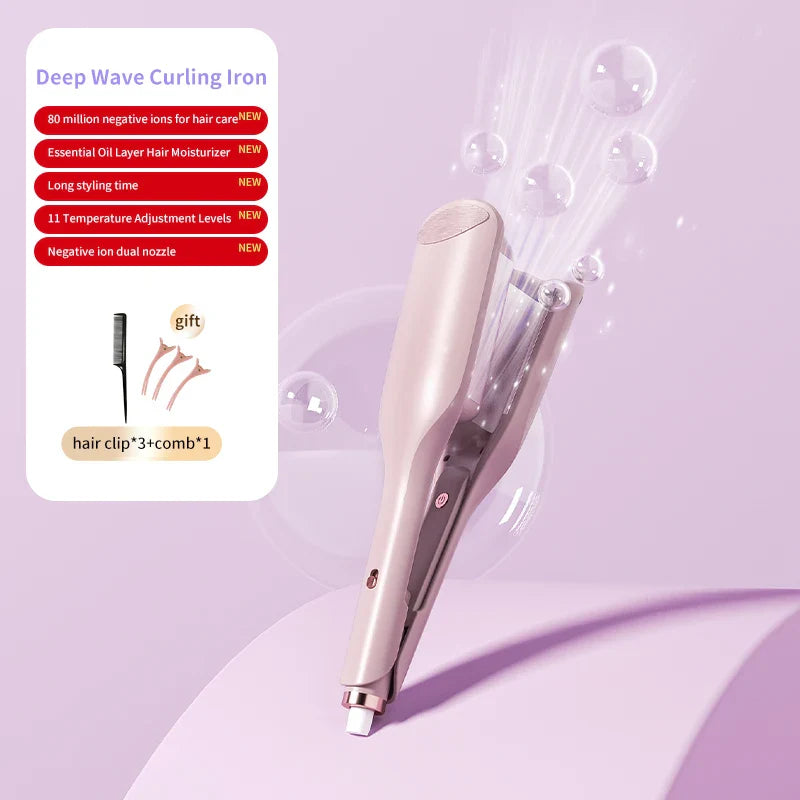 Curling Iron Hair Crimper 32mm Waver Beach Waves Curling Wand, Ionic Deep Waver Hair Curler Tool with Ceramic Pink, 1.25 Inch
