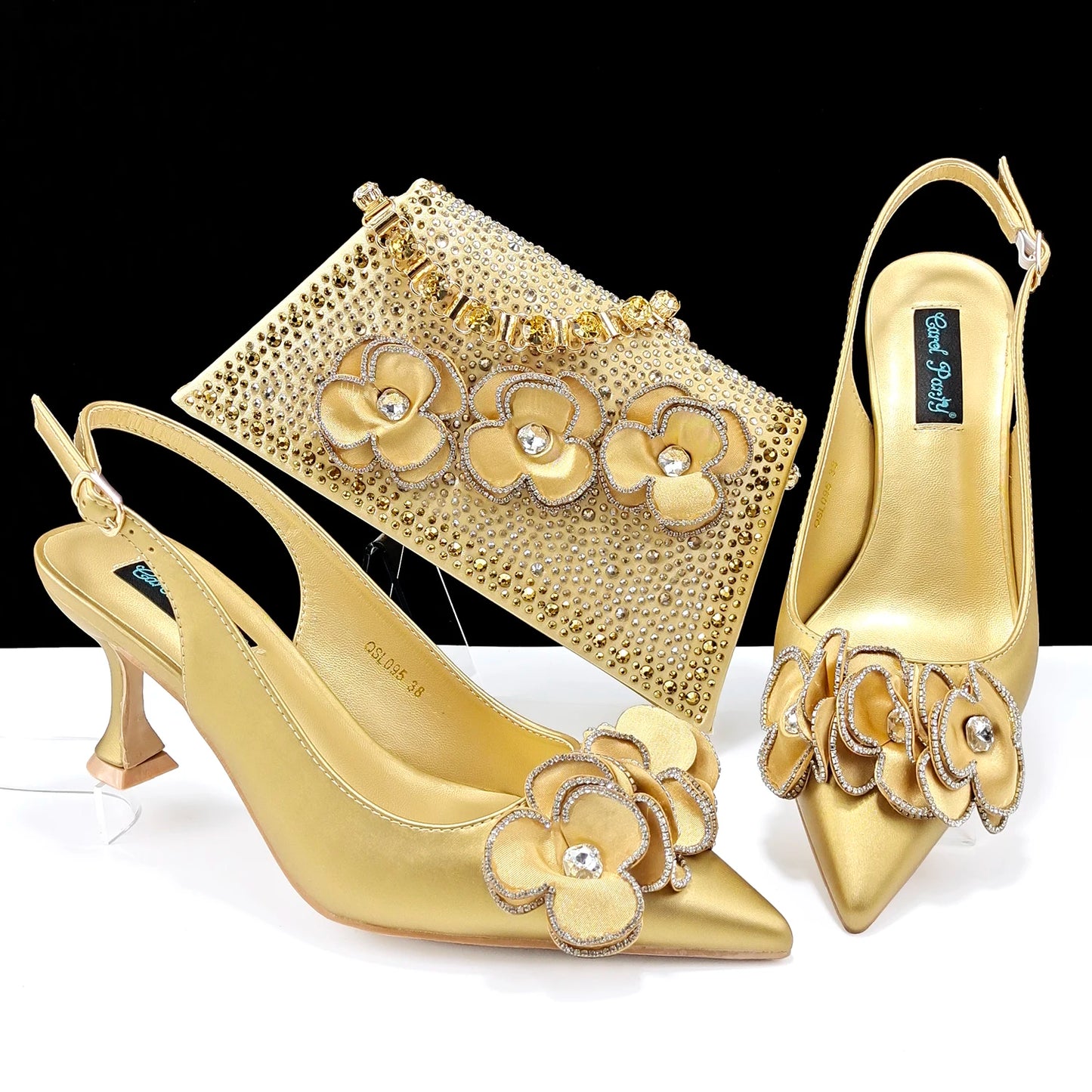 Women's Pointed Toe Shoes and Bag Flower Decoration Simple and elegant party style Suitable for party and daily use