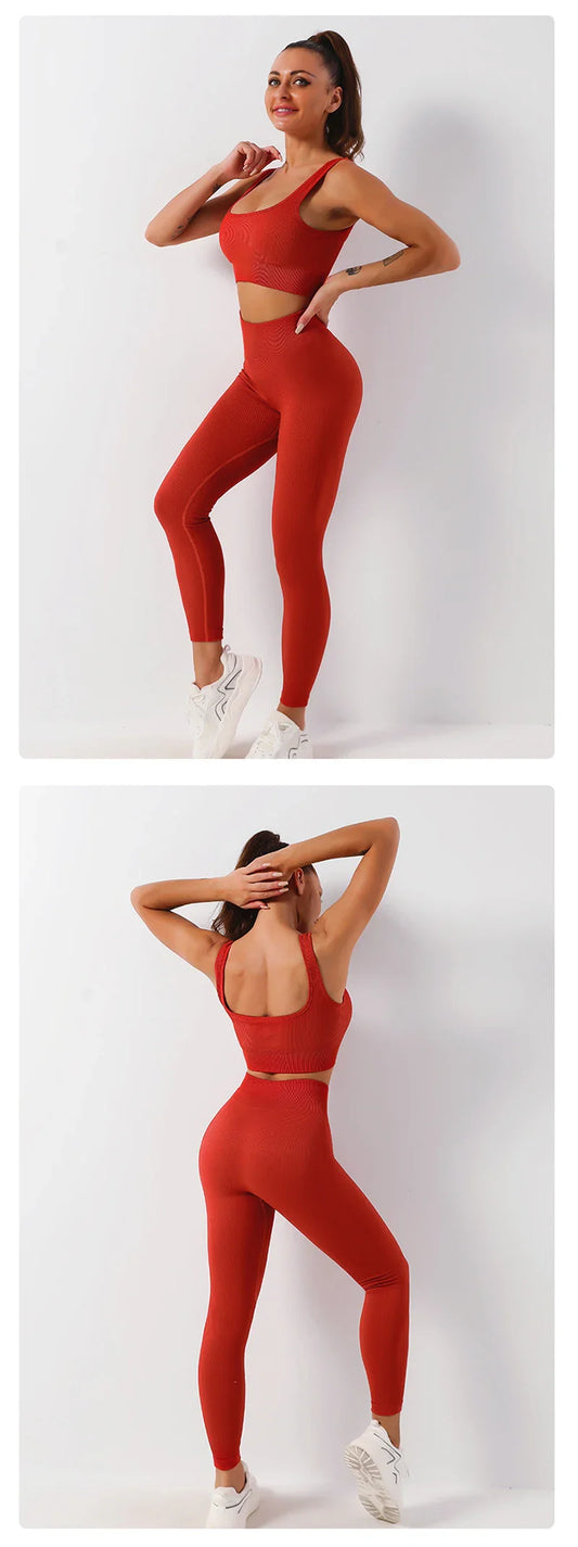 2Pcs Women Sports Set Seamless Yoga Set Fitness Suit Gym Leggings Bra Workout Sportswear Active Wear Gym Clothing