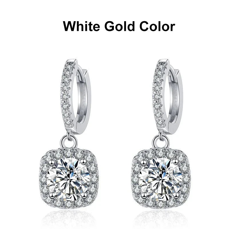 1ct Moissanite Drop Earrings S925 Sterling Silver with Gold Plated Wedding Jewelry With Certificate Hoop Dangle Earrings
