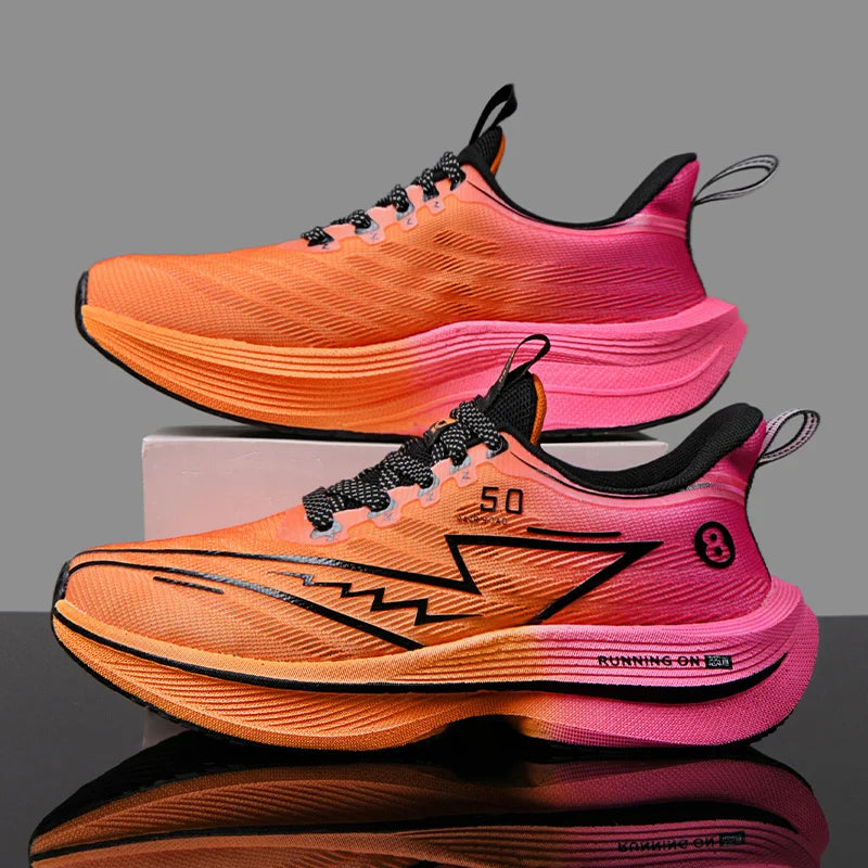 Men's Shoes Carbon Plate Cushioning Road Running Shoes Fashionable Printed Lace Up Tennis Shoes Non-slip Breathable Sports Shoes