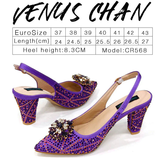 Nigerian Women Heel Party Ladies Italian Design Shoes And Bag Set Decorated with Rhinestone Handbag Wedding Party