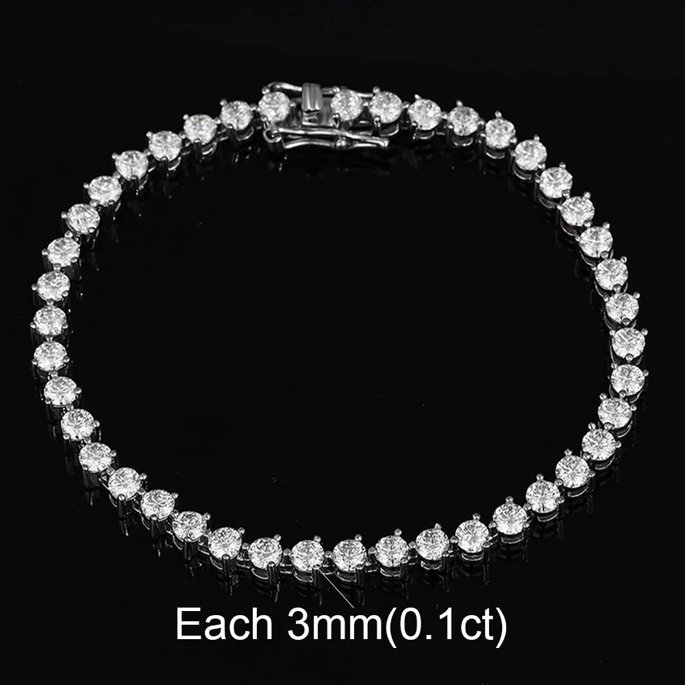 3/4/5MM Full Moissanite Bracelet For Women S925 Sterling Silver D VVS1 Lab Diamond Eternity Bracelet Party Jewelry Gift