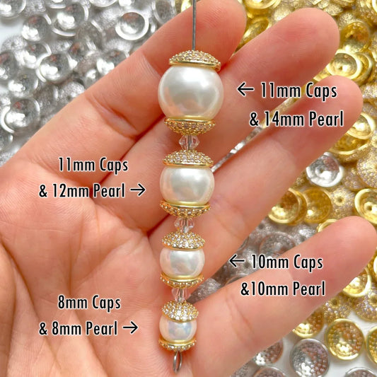 20pcs 8/10/11mm Cubic Zirconia Pave Beads Caps Spacers for Bracelet Necklace Earring Making Gold-Plate Jewelry Accessory Supply