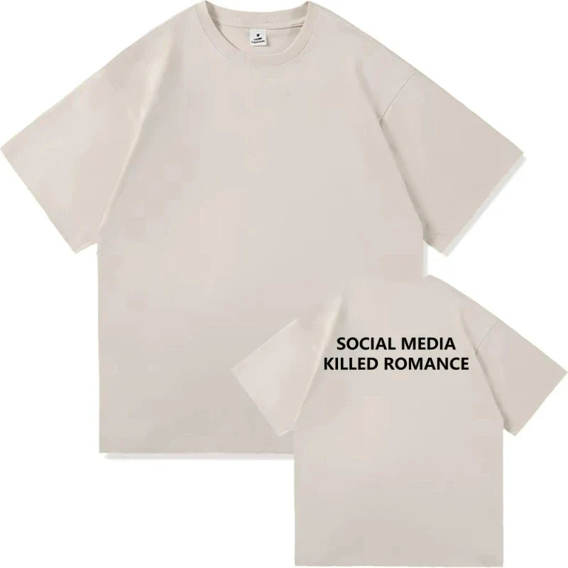 2025 A Mídia Social Matou o Romance Camiseta de Verão Masculina Feminina Estética Dia dos Namorados Estampa Camiseta de Casal Algodão Blusas Roupas