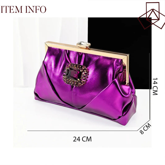 Nigerian Heel Party for Women Purple Color Shoes and Bag Set Rhinestone Handbag Italian Design Wedding