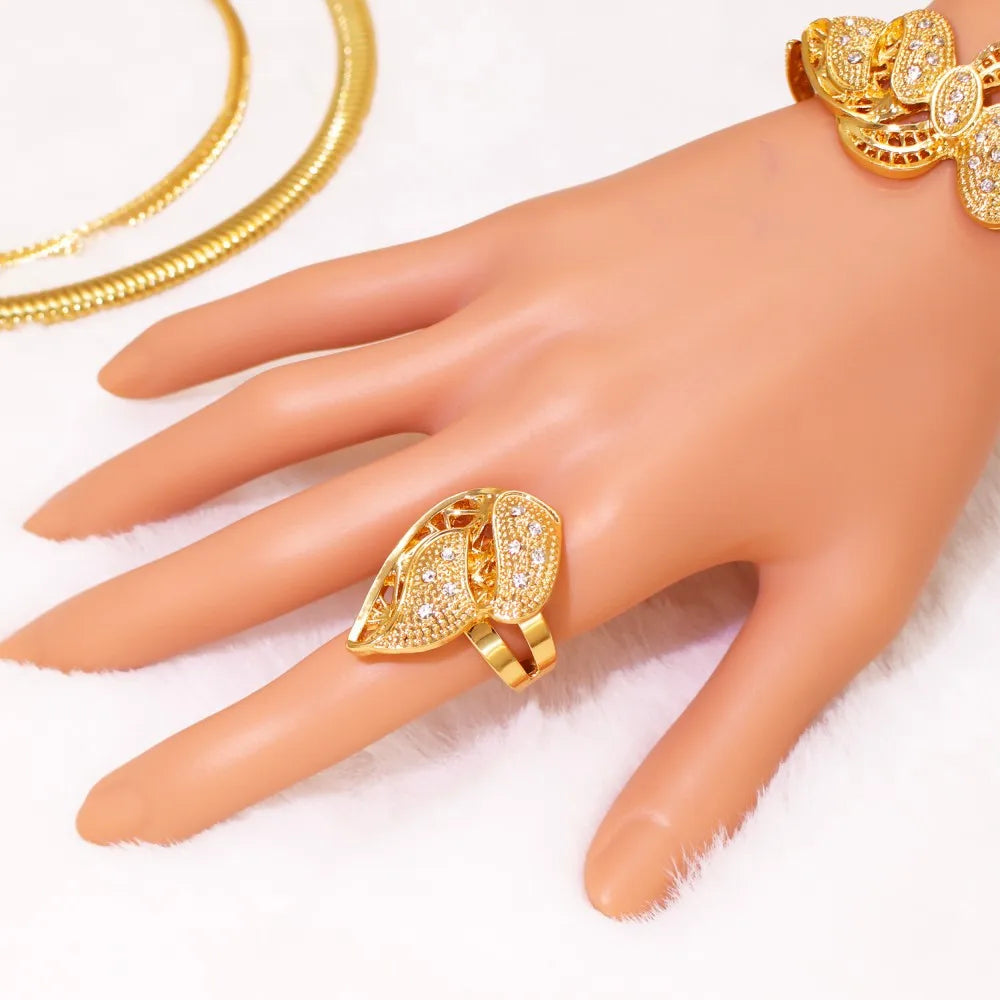 Nigeria Gold Color Jewelry Set For Women Wedding Jewelry Accessories Hight Quality 18K Gold Plated Jewellery 5 PCS