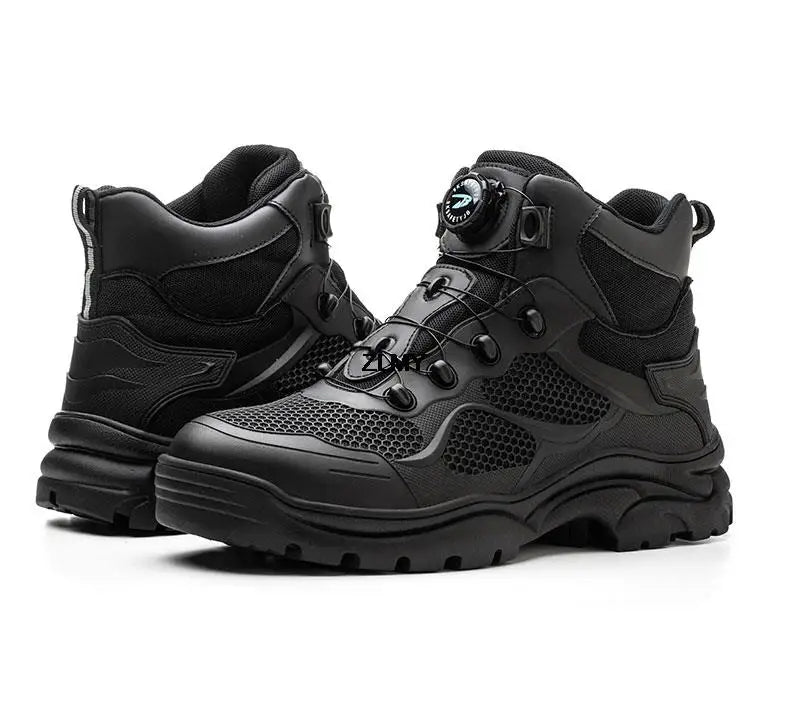Construction Work Boots Men Steel Toe Safety Shoes Rotated Button Anti-smash Puncture Proof Sneakers Man High Top Security Boot
