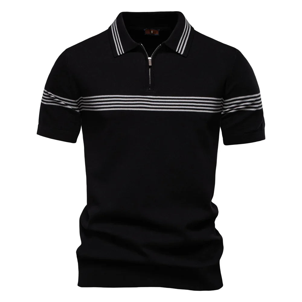 2025 Men's Slim Fit Solid & Striped Business Casual Polo Shirts Breathable Short Sleeve Comfort Top for Office Social Summer